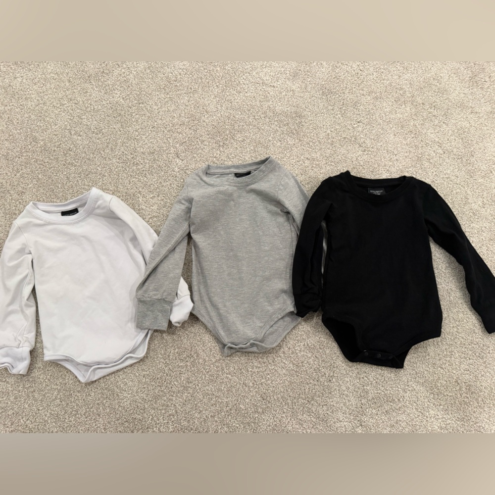 Little Bipsy Gray, White & Black Long Sleeve Bodysuits (3 included)